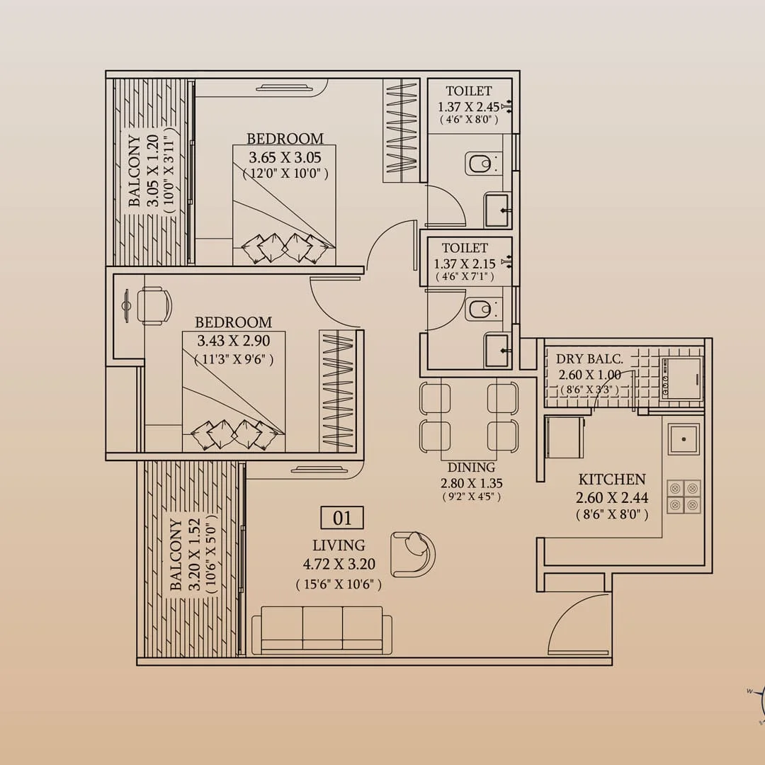 Ceratec West Winds Hinjewadi 2BHK Floorplan Image