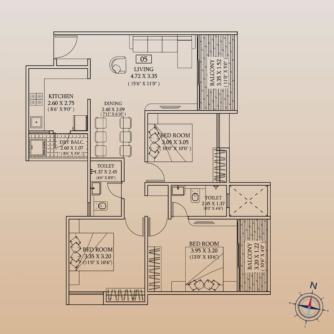 Ceratec West Winds Hinjewadi 3BHK Floorplan Image